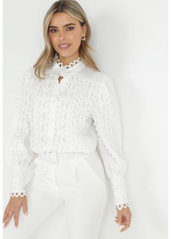 Biała Koszula Ażurowa ze Stójką Arnot ze sklepu Born2be Odzież w kategorii Koszule damskie - zdjęcie 149153911