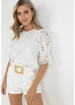 Biała Koronkowa Bluzka z Krótkim Rękawem Kanunta ze sklepu Born2be Odzież w kategorii Bluzki damskie - zdjęcie 149153941