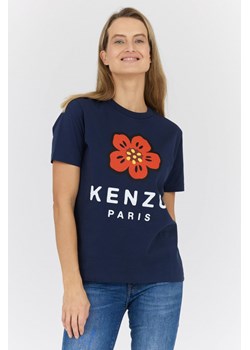 KENZO PARIS - Granatowy t-shirt damski z czerwonym kwiatem ze sklepu outfit.pl w kategorii Bluzki damskie - zdjęcie 149161474
