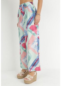 Miętowe Szerokie Spodnie z Gumką i Wiązaniem w Pasie Narias ze sklepu Born2be Odzież w kategorii Spodnie damskie - zdjęcie 149275501