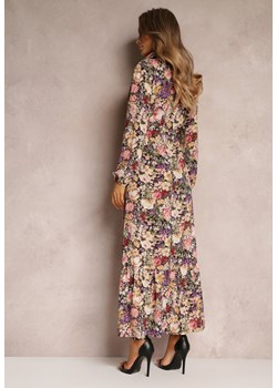 Beżowo-Fioletowa Sukienka Rozkloszowana w Kwiaty Rotu ze sklepu Renee odzież w kategorii Sukienki - zdjęcie 149275554