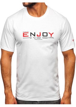 Biały bawełniany t-shirt męski z nadrukiem Denley 14739 ze sklepu Denley w kategorii T-shirty męskie - zdjęcie 149355561