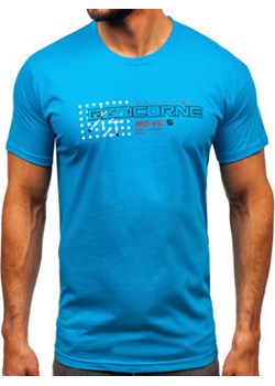 Turkusowy bawełniany t-shirt męski z nadrukiem Denley 14732 ze sklepu Denley w kategorii T-shirty męskie - zdjęcie 149355581