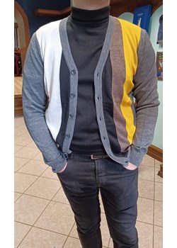 Kardigan męski rozpinany, premium z wełną, szary w pasy ze sklepu ATELIER-ONLINE w kategorii Swetry męskie - zdjęcie 149367121