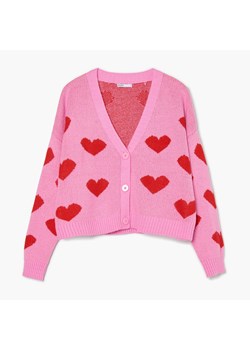 Cropp - Różowy kardigan ze wzorem - różowy ze sklepu Cropp w kategorii Swetry damskie - zdjęcie 149385704