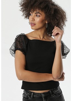 Czarna Bluzka z Bufkami Horne ze sklepu Born2be Odzież w kategorii Bluzki damskie - zdjęcie 149387671