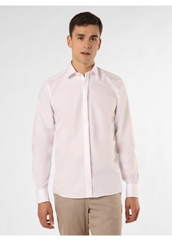 Finshley & Harding Koszula męska łatwa w prasowaniu z wywijanymi mankietami Mężczyźni Slim Fit Bawełna biały jednolity kołnierzyk kent ze sklepu vangraaf w kategorii Koszule męskie - zdjęcie 149393932