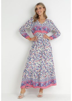 Beżowo-Niebieska Sukienka Boho z Wiskozy Lohine ze sklepu Born2be Odzież w kategorii Sukienki - zdjęcie 149402580