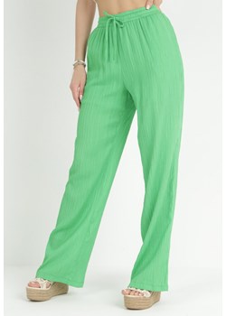 Ciemnozielone Szerokie Spodnie High Waist Melsa ze sklepu Born2be Odzież w kategorii Spodnie damskie - zdjęcie 149404613