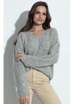 Sweter z dekoltem V z wełny alpaki w kolorze szarym F1395, Kolor szary, Rozmiar L/XL, Fobya ze sklepu Primodo w kategorii Swetry damskie - zdjęcie 149415830