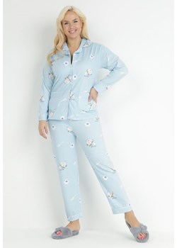 Jasnoniebieski 2-częściowy Komplet Piżamowy z Koszulą i Spodniami z Nadrukiem Yomite ze sklepu Born2be Odzież w kategorii Piżamy damskie - zdjęcie 149421761