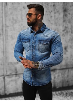 Koszula męska jeansowa ciemno-niebieska OZONEE NB/MC710BS ze sklepu ozonee.pl w kategorii Koszule męskie - zdjęcie 149448081