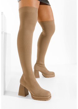 Khaki kozaki za kolano na słupku Zalea ze sklepu Zapatos w kategorii Kozaki damskie - zdjęcie 149461293