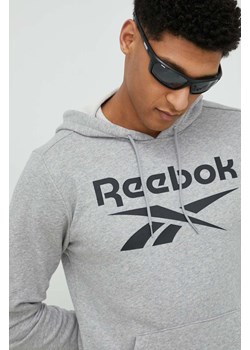 Reebok bluza męska kolor szary z kapturem z nadrukiem ze sklepu ANSWEAR.com w kategorii Bluzy męskie - zdjęcie 149480721