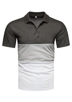 Koszulka polo męska w pasy szaro-biała Recea ze sklepu Recea.pl w kategorii T-shirty męskie - zdjęcie 150580733