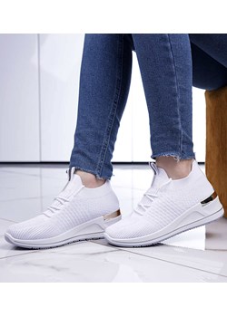 Białe damskie trampki sneakersy na koturnie /F1-2 13185 T395/ ze sklepu Pantofelek24.pl w kategorii Buty sportowe damskie - zdjęcie 150620750