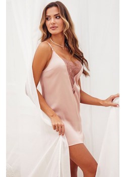 Melisa N-1009 satynowa różowa koszula nocna na wąskich ramiączkach, Kolor różowy, Rozmiar XL, Kinga ze sklepu Intymna w kategorii Koszule nocne - zdjęcie 150641314