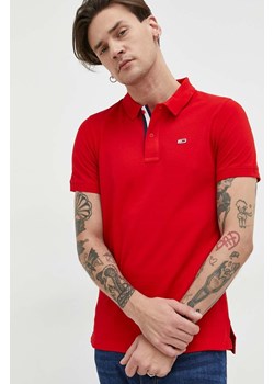 Tommy Jeans polo bawełniane kolor czerwony gładki ze sklepu ANSWEAR.com w kategorii T-shirty męskie - zdjęcie 150641890