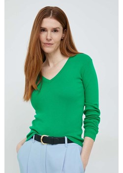 United Colors of Benetton sweter bawełniany kolor zielony lekki ze sklepu ANSWEAR.com w kategorii Swetry damskie - zdjęcie 150641900