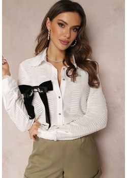 Biała Koszula z Kołnierzem i Kokardą z Cyrkoniami Mirabell ze sklepu Renee odzież w kategorii Koszule damskie - zdjęcie 150642590