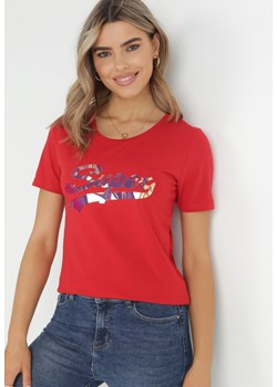 Czerwony Bawełniany T-shirt z Napisem Etith ze sklepu Born2be Odzież w kategorii Bluzki damskie - zdjęcie 150642923