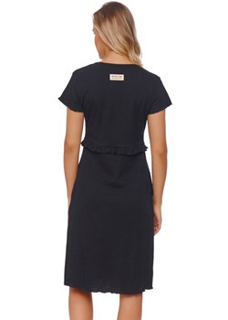 Doctor Nap Koszula nocna z prążkowanej bawełny z falbanką TCB.4543.BLACK, Kolor czarny, Rozmiar L, Doctor Nap ze sklepu Intymna w kategorii Koszule nocne - zdjęcie 150695092