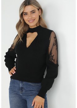 Czarny Sweter z Golfem i Wycięciem przy Dekolcie Jaaziel ze sklepu Born2be Odzież w kategorii Swetry damskie - zdjęcie 150720452