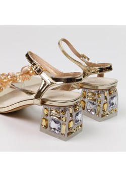 Złote silikonowe sandały damskie na obcasie z kryształami, transparent ze sklepu suzana.pl w kategorii Sandały damskie - zdjęcie 150787821