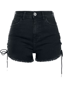 Urban Classics - Ladies Highwaist Denim Lace Up Short - Hotpants - czarny ze sklepu EMP w kategorii Szorty - zdjęcie 150803643