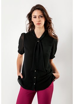 Elegancka czarna bluzka z transparentnymi rękawami ze sklepu Molton w kategorii Koszule damskie - zdjęcie 150830182