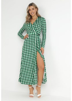 Zielona Kopertowa Sukienka Maxi z Wiązanym Paskiem i Kołnierzykiem Oceania ze sklepu Born2be Odzież w kategorii Sukienki - zdjęcie 150873551