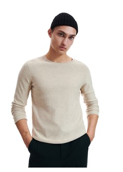 Reserved - Dopasowany sweter w prążki - Beżowy ze sklepu Reserved w kategorii Swetry męskie - zdjęcie 150874834