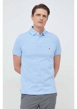 Tommy Hilfiger polo męski kolor turkusowy gładki ze sklepu ANSWEAR.com w kategorii T-shirty męskie - zdjęcie 150877661