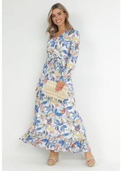 Niebieska Rozkloszowana Sukienka Maxi z Gumką i Paskiem w Talii Shahd ze sklepu Born2be Odzież w kategorii Sukienki - zdjęcie 150881203