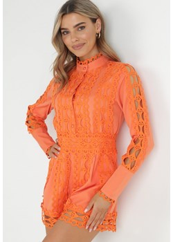 Pomarańczowy Ażurowy Kombinezon ze Stójką i Długim Rękawem Violette ze sklepu Born2be Odzież w kategorii Kombinezony damskie - zdjęcie 150883071