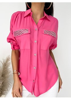 Różowa Koszula z Ozdobnymi Kieszeniami ze sklepu ModnaKiecka.pl w kategorii Koszule damskie - zdjęcie 150895751