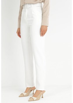 Białe Spodnie Garniturowe z Paskiem Nemez ze sklepu Born2be Odzież w kategorii Spodnie damskie - zdjęcie 150897620