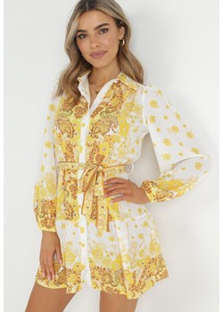 Żółta Koszulowa Sukienka z Guzikami i Gumką w Pasie Melija ze sklepu Born2be Odzież w kategorii Sukienki - zdjęcie 150897641