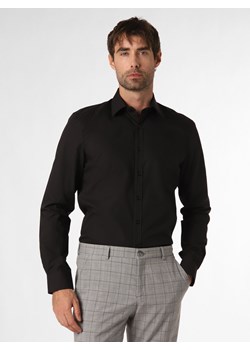 Finshley & Harding Koszula męska łatwa w prasowaniu Mężczyźni Slim Fit Bawełna czarny jednolity ze sklepu vangraaf w kategorii Koszule męskie - zdjęcie 150906620