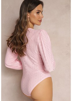 Różowe Haftowane Body z Długim Rękawem Corynne ze sklepu Renee odzież w kategorii Bluzki damskie - zdjęcie 150925034