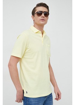 Polo Ralph Lauren polo z domieszką lnu kolor żółty gładki ze sklepu ANSWEAR.com w kategorii T-shirty męskie - zdjęcie 150953432