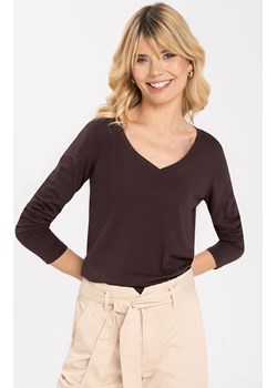 Gładka bluzka damska z długim rękawem w kolorze brązowym L-DISS, Kolor brązowy, Rozmiar XS, Volcano ze sklepu Primodo w kategorii Bluzki damskie - zdjęcie 151032343