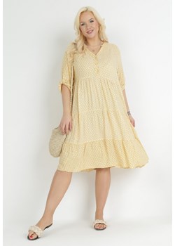 Żółta Rozkloszowana Sukienka z Falbanką i Podwijanymi Rękawami Arilanie ze sklepu Born2be Odzież w kategorii Sukienki - zdjęcie 151050214