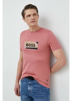 BOSS t-shirt bawełniany kolor różowy z nadrukiem ze sklepu ANSWEAR.com w kategorii T-shirty męskie - zdjęcie 151053834