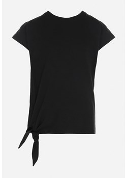 Czarna Koszulka z Krótkim Rękawem i Ozdobnym Wiązaniem Pryncess ze sklepu Born2be Odzież w kategorii Bluzki dziewczęce - zdjęcie 151079811