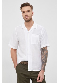 Calvin Klein koszula lniana męska kolor biały regular ze sklepu ANSWEAR.com w kategorii Koszule męskie - zdjęcie 151097583