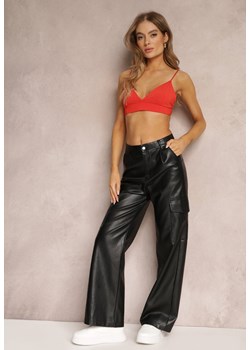 Czarne Szerokie Spodnie z Wysokim Stanem z Imitacji Skóry Alymia ze sklepu Renee odzież w kategorii Spodnie damskie - zdjęcie 151099092