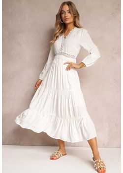 Biała Sukienka Rozkloszowana z Falbanką i Koronką Kiaya ze sklepu Renee odzież w kategorii Sukienki - zdjęcie 151099172