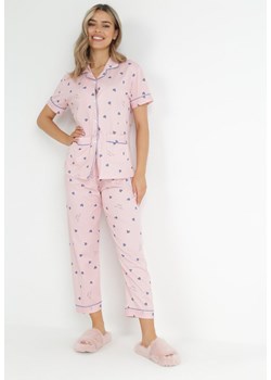 Różowy 2-częściowy Komplet Piżamowy z Koszulą i Spodniami z Gumką w Pasie Apoda ze sklepu Born2be Odzież w kategorii Piżamy damskie - zdjęcie 151103743