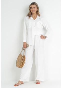 Biały 2-częściowy Komplet Oversize z Koszulą i Szerokimi Spodniami Tialla ze sklepu Born2be Odzież w kategorii Komplety i garnitury damskie - zdjęcie 151103751